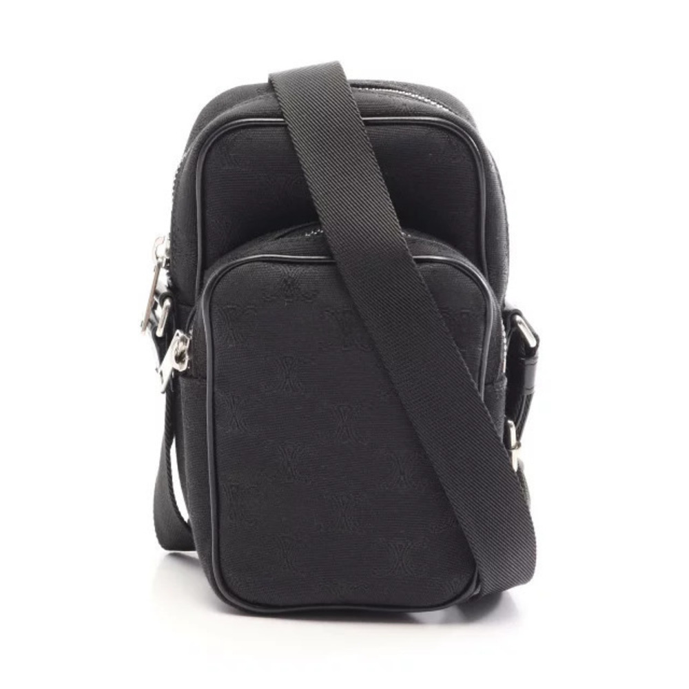 Celine Pocket Messenger Bag Triomphe Shoulder Canvas Leather Black